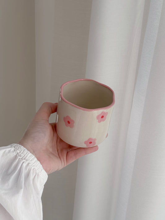 Cup with pink flowers