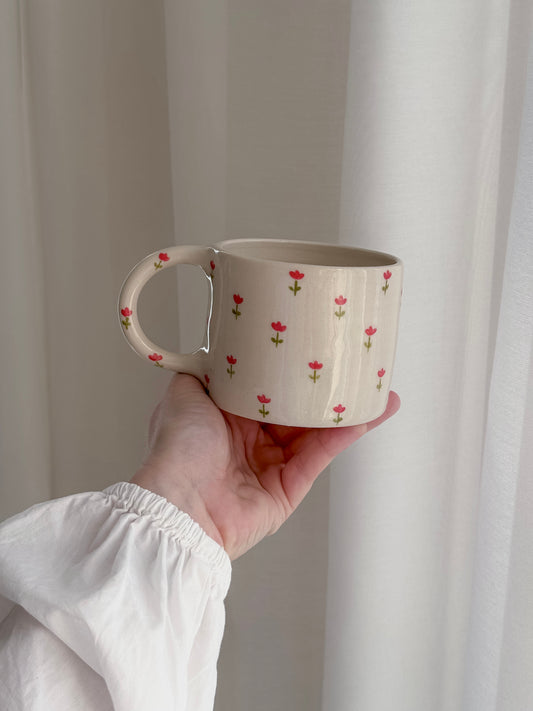 Mug with red tulips