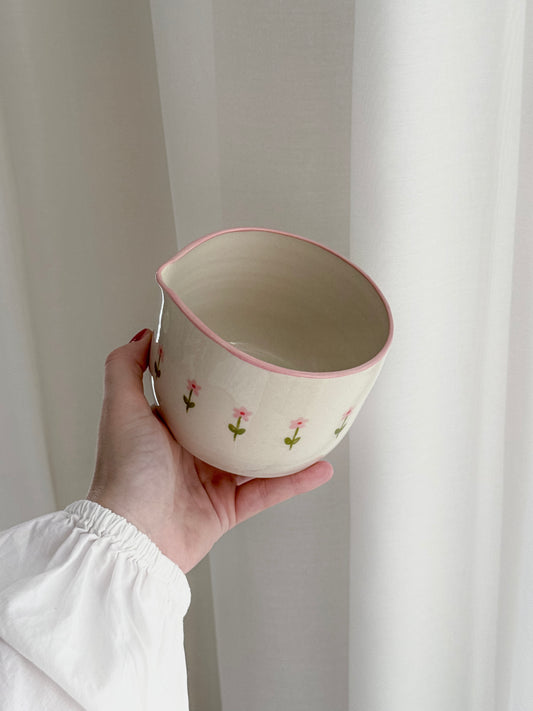 Matcha bowl with pink flowers