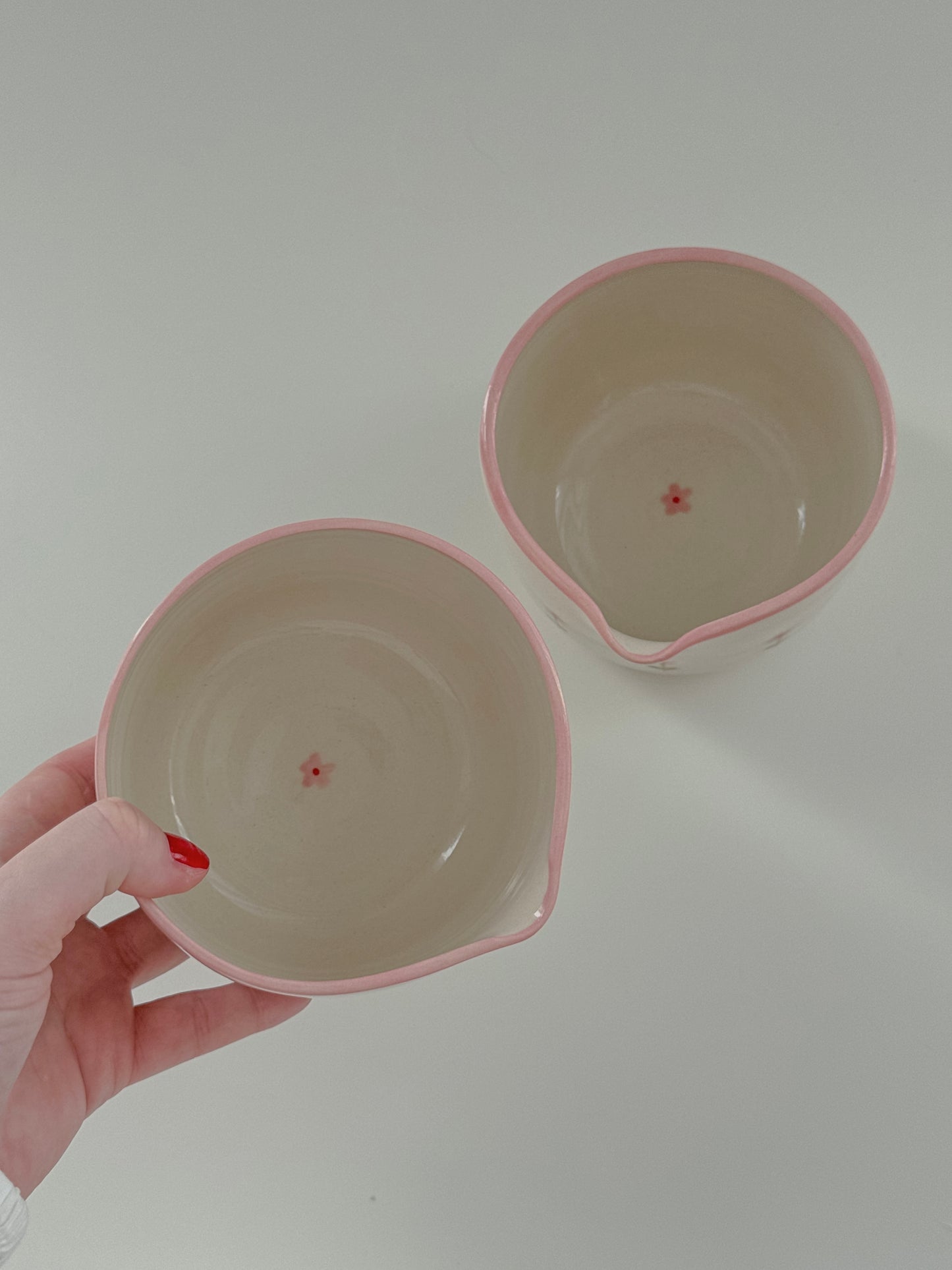 Matcha bowl with pink flowers