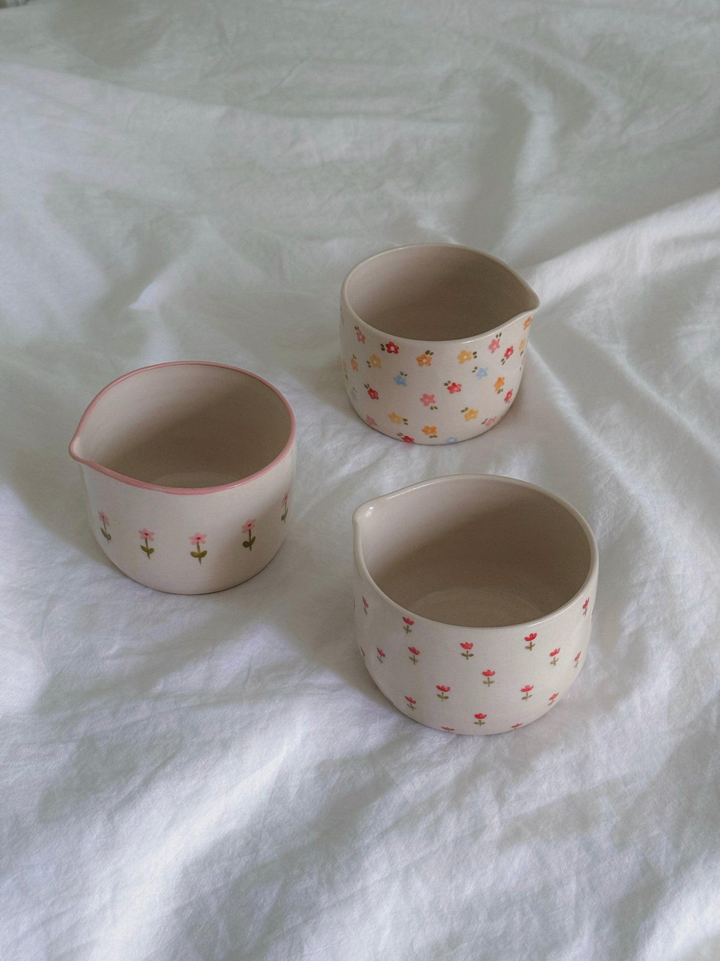 Matcha bowl with red tulips
